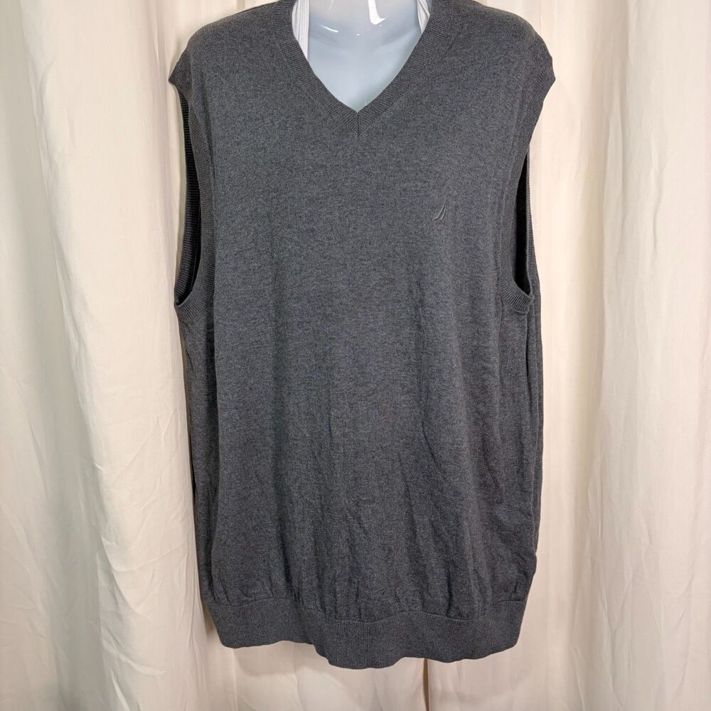 Nautica Luxury Performance Grey V Neck Sweater Vest Mens Charcoal Knit Classic